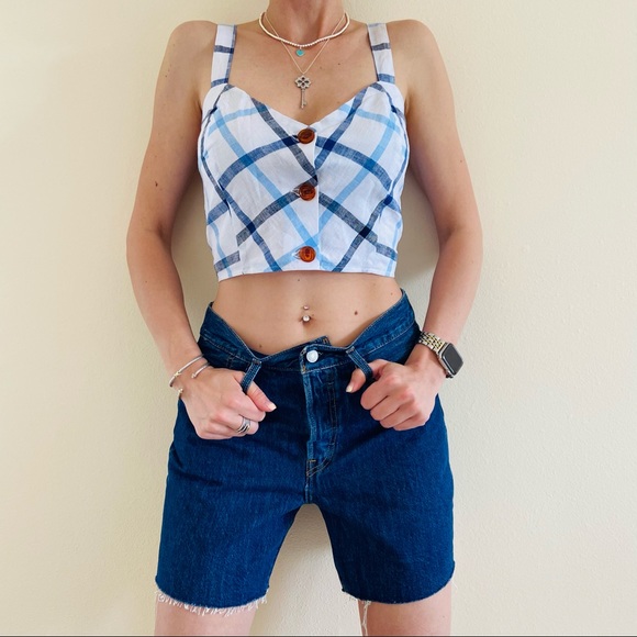 NWT Levi's 501 High waisted Rise Mid Thigh Denim Jean Shorts Blue Raw Hem Jean Shorts